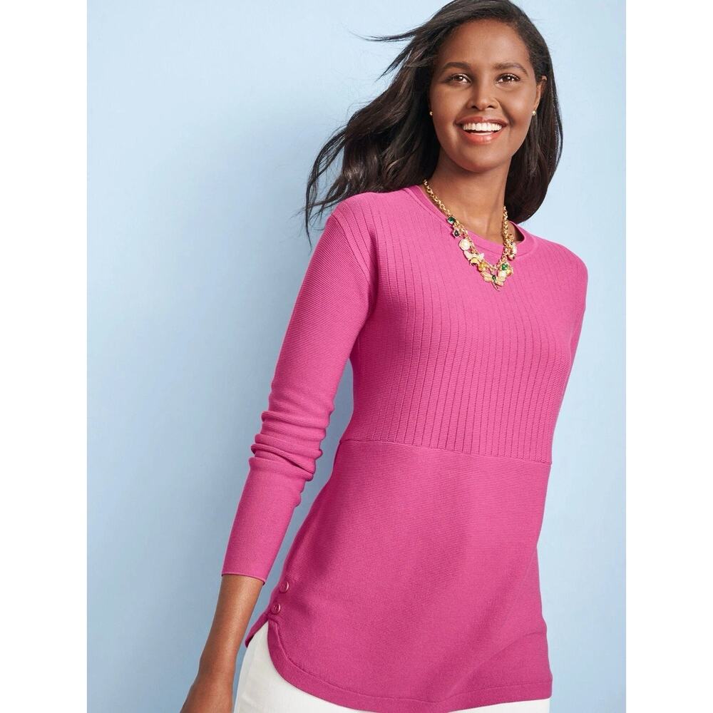 Talbots Womens 3X Petite Pink Tunic Sweater Mixed Stitch Button Detail Classic